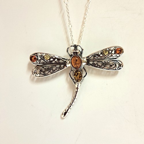 HWG-2419 Pendant/Pin Multi-Color Dragon Fly Amber $85 at Hunter Wolff Gallery